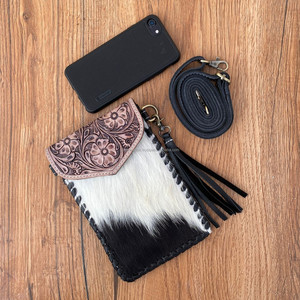 New Women's Western Fashion Hand Tooled Leather & Cowhide Smart <b>Phone</b> <b>Bag</b> Handmade Genuine Leather Cell <b>Phone</b> <b>Crossbody</b> Purse - Product Image 3