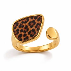 Anillos llamativos para mujer, chapados en oro de 18 quilates, PVD, antideslustre, ajustables, con estampado animal, anillo de leopardo dorado - Product Image 5