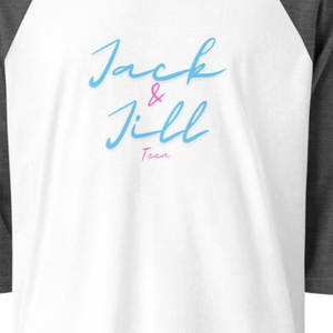 T-shirt d'été pour femmes Jack and Jill à manches raglan, logo imprimé, bleu marine uni, coupe classique, vente en gros - Product Image 2