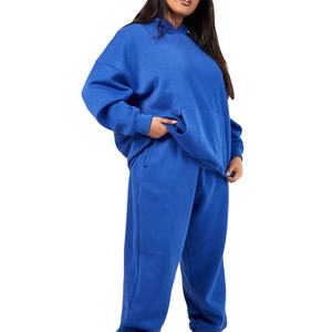 Ensemble de survêtement à capuche surdimensionné pour femmes coton épais 100% coton deux pièces blanc Jogging costume sweats à capuche unis - Product Image 1