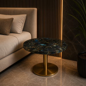 Mesa de Centro Redonda de Labradorita, Mesa Auxiliar Hecha a Mano, Mueble de Piedra Natural, Decoración de Lujo para el Hogar, Mesa Auxiliar Moderna - Product Image 2