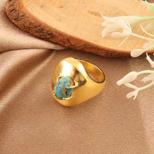 Blue Copper Turquoise <b>Ring</b> Gemstone Adjustable Unisex Fashion Jewelry <b>Gold</b> Plated Wedding Jewelry <b>Cocktail</b> Oval <b>Rings</b> For Women - Product Image 1