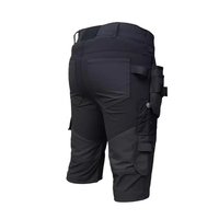 Shorts de travail en denim noir pour hommes, style utilitaire, avec grandes poches, coutures renforcées, shorts cargo de sécurité, vente en gros