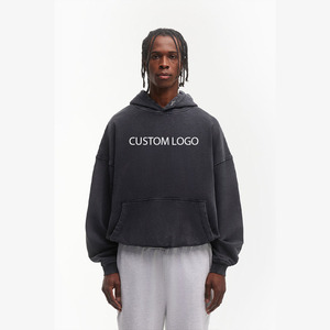 Custom Logo Acid Wash Vintage Heavyweight 330g Polyester/Cotton Zipper-<b>Up</b> Oversized Eco-Friendly Pullover Hoodie Drop Men - Product Image 1