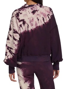 Sweat-shirt tie-dye bordeaux, motif spirale shibori prune, manches blouson, col rond, pull en coton décontracté pour femme, coupe courte, personnalisable OEM - Product Image 3