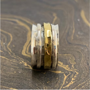 Artisan Handcrafted Sterling <b>Silver</b> Meditation Unisex <b>Ring</b> Featuring Hammered <b>Spinners</b> For Daily Anxiety Relief - Product Image 2