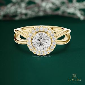 Anillo Halo con Diamante Cultivado en Laboratorio de Corte Redondo, Anillo Solitario Clásico para Mujer, Joyería Fina Clásica, Anillo de Promesa - Product Image 2