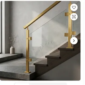 Barandilla de Escalera Moderna de Vidrio Dorado con Postes Metálicos para Balcón, Pasillo y Decoración Interior de Hogar Contemporáneo y Elegante - Product Image 6