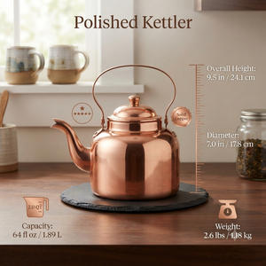Bouilloire à thé en cuivre poli avec couvercle, poignée en laiton, théière pour cuisinière, chauffe-eau, pot de service traditionnel pour café et cuisine - Product Image 4