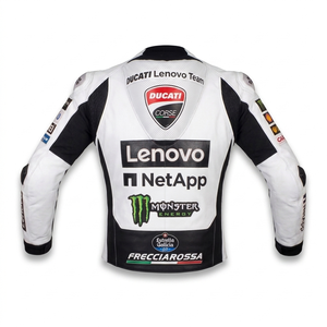 Veste de <span class=keywords><strong>moto</strong></span> en cuir blanc <span class=keywords><strong>Marc</strong></span> Marquez Rucati MotoGPJacket/Chaquetta, veste de course en cuir de kangourou de qualité supérieure, haute vitesse - Product Image 2