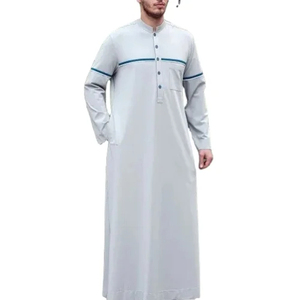 Royal Contrast-Stitch <b>Thobe</b> – High-End <b>Men's</b> Islamic Robe with Metallic Embroidery Accents - Product Image 5
