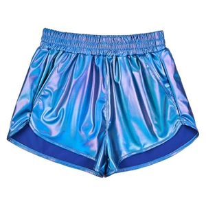 Pantalones Cortos de Cintura Alta para Mujer, de Poliéster/Algodón con Revestimiento de PU, Cierre con Cordón, Diseño de Dibujos Animados, Ropa de Club, Acabado Metálico Brillante - Product Image 2