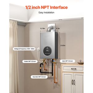 Scaldabagno Istantaneo a Propano Senza Serbatoio 4.3 Galloni 100000 BTU, Acqua Calda Istantanea per Interni, Controllo Intelligente della Temperatura, Display LED, per Camper e GPL - Product Image 6