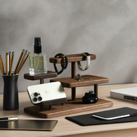 Organisateur de bureau en bois personnalisé à double niveau avec support pour téléphone et porte-bijoux pour salon – Meilleures ventes