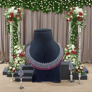 Ensemble collier et boucles d'oreilles classiques en cristal rose, plaqué argent, bijoux de mariée pour mariage - Product Image 2