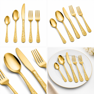 Ensemble de couverts vintage en acier inoxydable doré, 5 pièces, finition miroir, ensemble de couverts de luxe pour hôtel, restaurant, mariage, vaisselle de table - Product Image 4