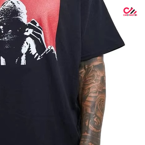 T-shirt noir surdimensionné pour homme avec impression photo rouge, style streetwear, col rond, manches courtes, 100% coton, logo imprimé CARE MASTER - Product Image 5