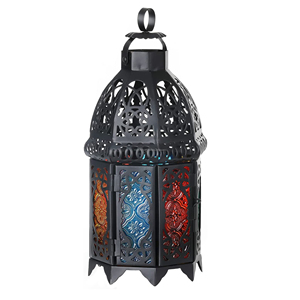 Lanterne en fer vintage artisanale en métal décoratif marocain avec bougeoir mural en verre - Product Image 4