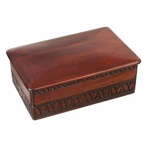 Premium Polished Dark Wood Jewelry Box Rectangular Hand Carved Border Design Wooden Keepsake <b>Chest</b> Luxury Watch <b>Storage</b> Case - Product Image 2