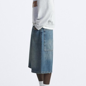 Nouveauté Short en jean délavé pour homme, taille mi-haute, style cargo, en polyester/coton, décontracté, pour l'été, coupe droite, OEM - Product Image 3