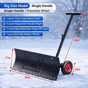 Pala quitanieves moderna de acero con ruedas, hoja de 30 pulgadas, neumáticos de 10 pulgadas, mango ajustable, modelo ODGWTO011 - Product Image 5
