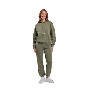 Customize Women Heavyweight Stylish 2 Piece Knee Length Sweat Suits Jogger Cotton Quick Dry Breathable with distress embroidery - Product Image 1