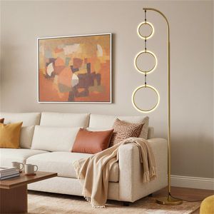 Lampada da Terra a LED a 3 Cerchi, Design Contemporaneo Dorato, Luminosità Regolabile, 3 Temperature di Colore, Corpo in Ferro Cromato - Product Image 2