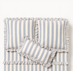 Housse de coussin 100 % coton tissé à rayures avec volants, housse de coussin décorative style ferme à bord festonné, housse de coussin de canapé, vente en gros - Product Image 1