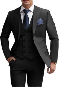 Traje de 3 piezas para hombre, color crema, corte ajustado, chaleco cruzado, blazer y pantalones, conjunto formal de negocios, antiarrugas, poliéster tejido. - Product Image 6