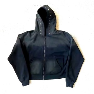 Sweat à capuche zippé pour homme, noir, en polaire respirant, avec ailes d'ange en strass, coupe classique, streetwear d'hiver - Product Image 4