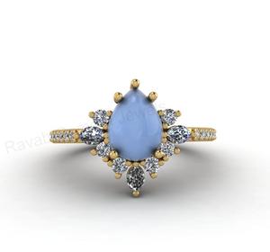 Top Selling <b>Gold</b> Plated 925 Silver 8x6mm Natural Blue <b>Opal</b> Pear Gemstone Prong Set <b>Ring</b> With CZ Halo Fine Jewelry Gift For Women - Product Image 5