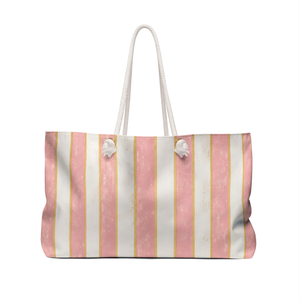 Bolsa de Viaje de Fin de Semana a Rayas Rosa y Dorado, Bolso de Playa Pastel, Gran Capacidad, Bolso de Mano para Mujer, para Vacaciones - Product Image 2