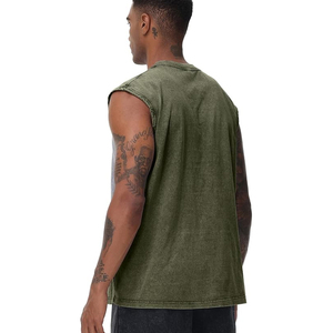 <b>Men's</b> Olive <b>Green</b> 100% Cotton Sleeveless O-Neck Solid Knitted Casual Tank <b>Top</b> - Product Image 1