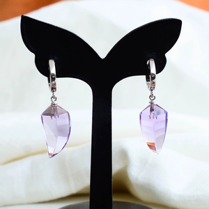 Amethyst Sterling Silver Amethyst Gemstone Dangles With Lever <b>Back</b> Statement <b>Earrings</b> For Women Wearing - Product Image 2