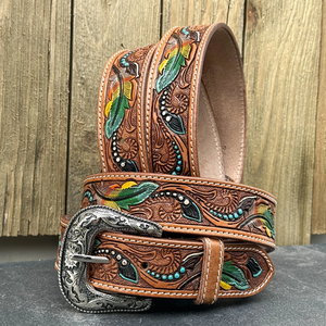 <b>Vintage</b> Western Leather <b>Belt</b> Western Floral Engraved and Embossed Designer <b>Belt</b> Women and Men Jeans <b>Belts</b> - Product Image 1