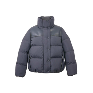Women's Cropped <b>Quilted</b> <b>Jacket</b> With Panel Stand Collar Full Sleeve Winter Puffer Coat Solid Color Thick Polyester Filling - Product Image 3