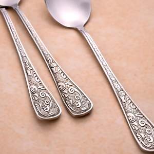 <b>Silver</b> Blossom 15cm <b>Tea</b> Spoons <b>Set</b> of 4 Durable Tableware for Home and Camping for Restaurants - Product Image 3