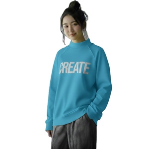 Nouveau Sweat-shirt Femme à Col Montant Brodé, Manches Longues, Coupe Oversize, Couleur Unie, Décontracté, Hiver Automne, Logo Personnalisé - Product Image 1
