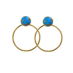 À la mode Classique Lunette Réglage En Laiton Plaqué Or Apatite Mohave Jade Anti-Ternissure Hoop Boucles D'oreilles pour les Femmes - Product Image 4