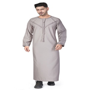<b>Men's</b> Beige <b>Thobe</b> Neck Long Sleeve Lightweight Polyester Floor Length Modest Prayer Wear Eid Ramadan Adult Middle East - Product Image 1