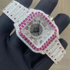 Montre de luxe pour homme avec diamants, boîtier carré, bracelet en moissanite argenté, chiffres romains, mouvement à quartz ETA, cristal saphir 30 mm, 10 m - Product Image 1