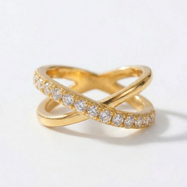 Wholesale Gold Plated Stainless Steel Crossover Zircon Ring for Unisex Women