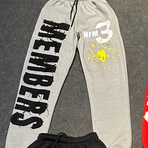 Members <b>3</b> Printed Cotton Sweatpants Unisex Drawstring Pants Red Black Green Gray Anti-Pilling Design - Product Image 4