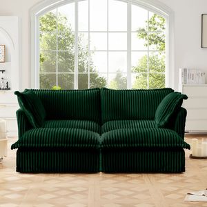 Divano a 2 Posti in Corduroy con Rivestimento Rimovibile, Oversize, per Soggiorno, con 2 Pouf, per Home Theater, Opzione Divano Letto - Product Image 1