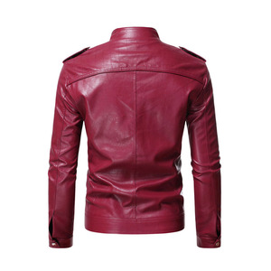 Veste de moto unisexe en cuir PU rouge coupe-vent à séchage rapide, col rabattu, coupe ajustée, manches classiques, style hiver, fermeture éclair - Product Image 2