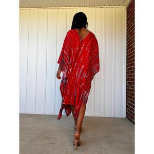 Robe kaftan imprimée rouge pour femmes, coupe ample, style bohème, robe longue légère pour la plage - Product Image 4