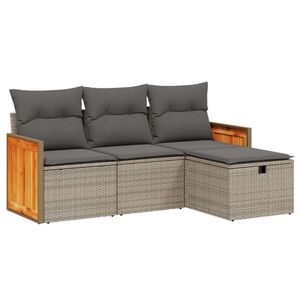 Juego de Sofás Modulares de Jardín de 4 Piezas en Ratán Sintético Gris - Product Image 2