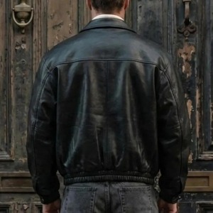 Handmade <b>Vintage</b> Black Genuine Sheepskin Leather <b>Jacket</b>, Men’s Retro 90s Style <b>Bomber</b> <b>Jacket</b>, Classic Casual Streetwear - Product Image 2
