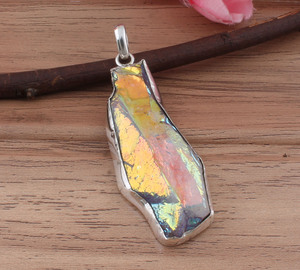 Pendentif vintage en druzy naturel, argent sterling 925, serti en bélière, collier artisanal scintillant doré, bijoux en pierre d'argent - Product Image 2