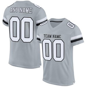 Wholesale Direct OMMIZ INDUSTRY Custom <b>Silver</b> White-Black <b>Mesh</b> Authentic Football Jersey - Product Image 1